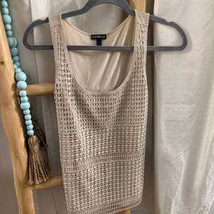 Express Ivory & Silver Sparkle Diamond going out Tank Top Womens y2k Small